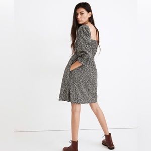 Madewell Lucie Elbow-Sleeve Smocked Mini Dress in Parisian Ditsy size L
